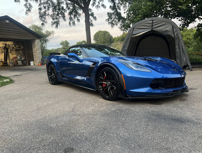 Blue Corvette Z06 freshly ceramic coated at Elite Garage LLC Elburn IL